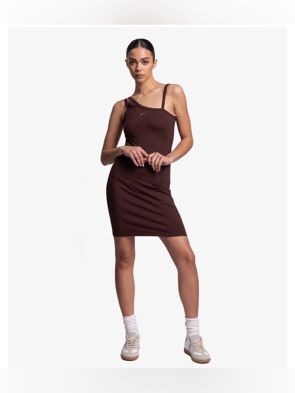 Nike Brown Asymmetric-Strap Bodycon Mini Dress